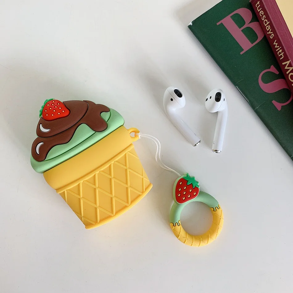 ice cream A2 Для AirPods чехол Boba Milk tea беспроводной чехол для наушников для Airpods 2 Защитная крышка Милая бутылка для напитков с кольцом на палец - Цвет: ice cream A2