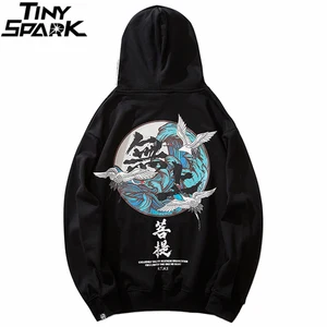 Мужская толстовка в стиле хип-хоп с принтом Будды и журавля, уличная Толстовка Harajuku Kanji, пуловер, черная Осенняя хлопковая толстовка 2020