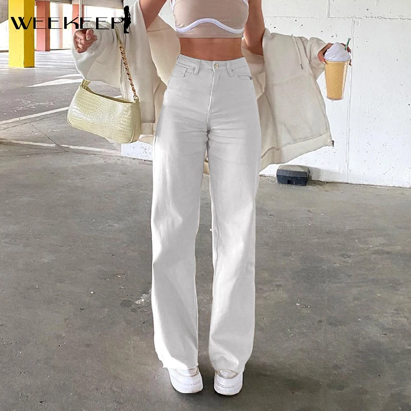 Женские джинсы с высокой талией Weekeep винтажные повседневные Прямые брюки в