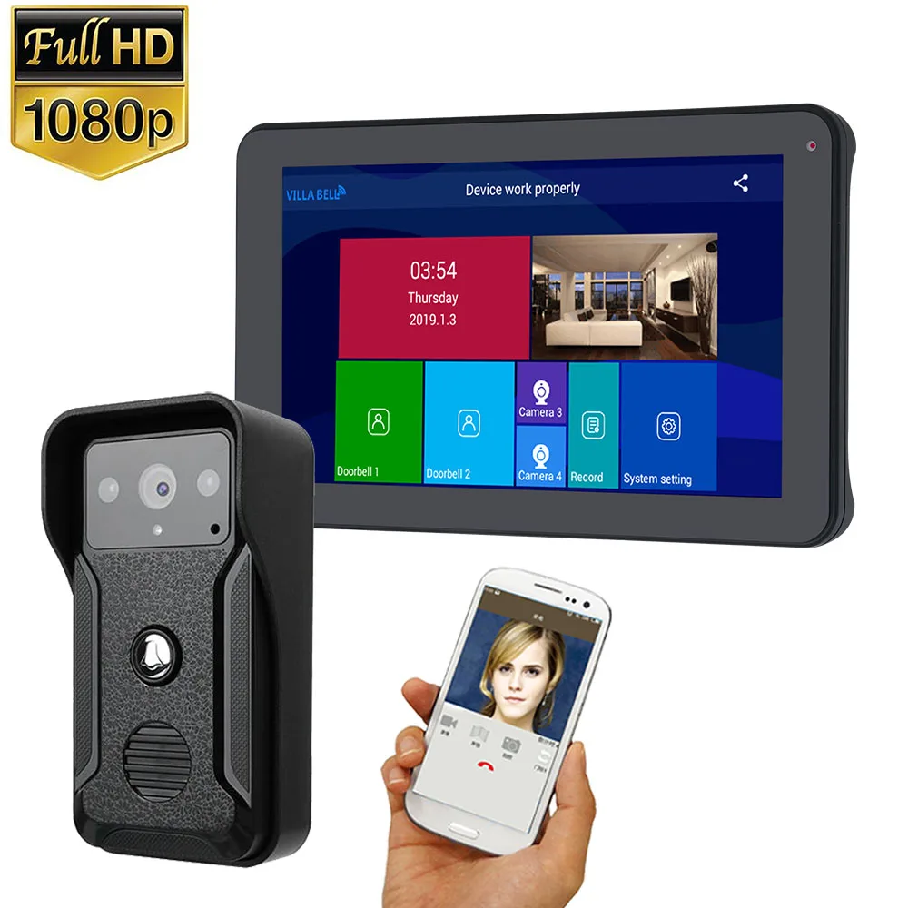 Беспроводной видеодомофон 9 дюймов запись Wi Fi домофон HD 1080P проводная камера
