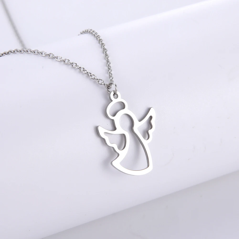 

My Shape Cute Angel Pendant Necklace for Women Silver Color Stainless Steel Wing Necklaces Choker Fashion Jewelry Birthday Gift