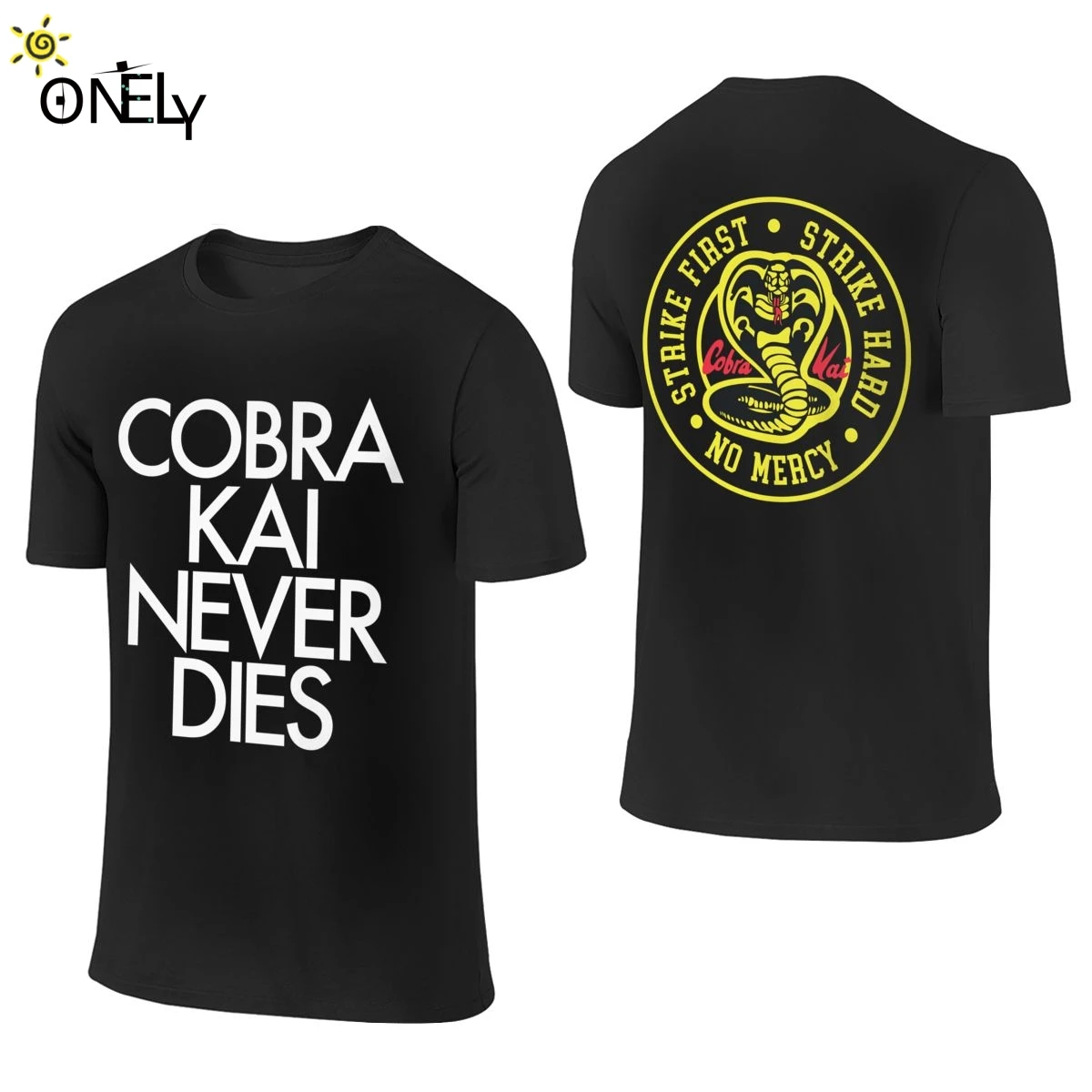 

Cobra Kai сильный удар Удар первыми No Mercy футболка с круглым воротником для отдыха модные мужские органического хлопка размера плюс Мужская фут...