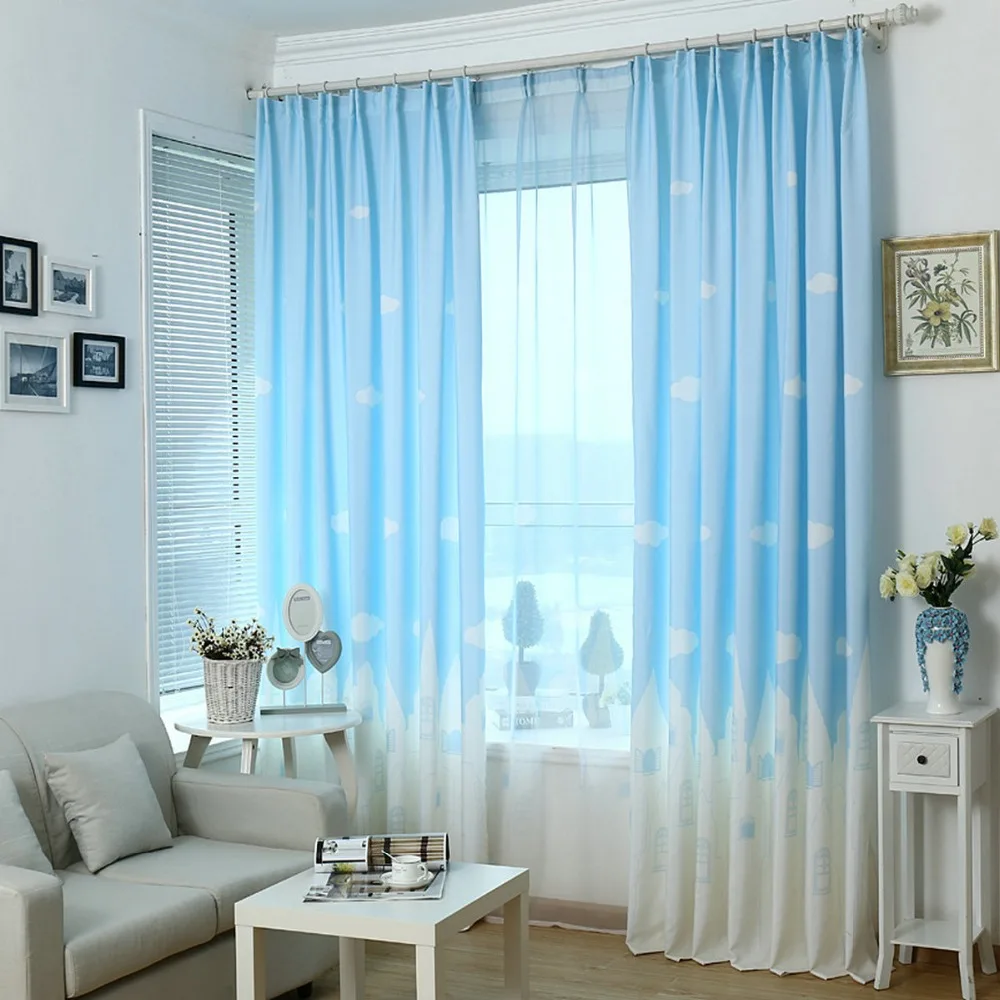 

Pink Blue Color Curtains Castle White Clouds Window Kids Cartoon Curtains for Children ' Bedroom Living Roon Kitchen