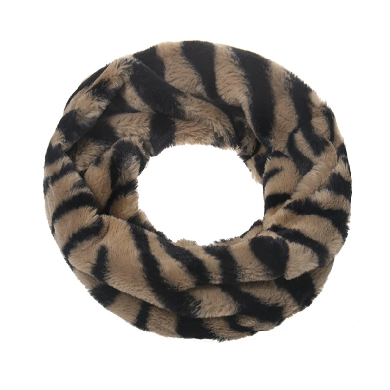 

3Pcs Unisex Zebra Stripes Beanie Hat with Scarf Set Fuzzy Plush Windproof Warmer