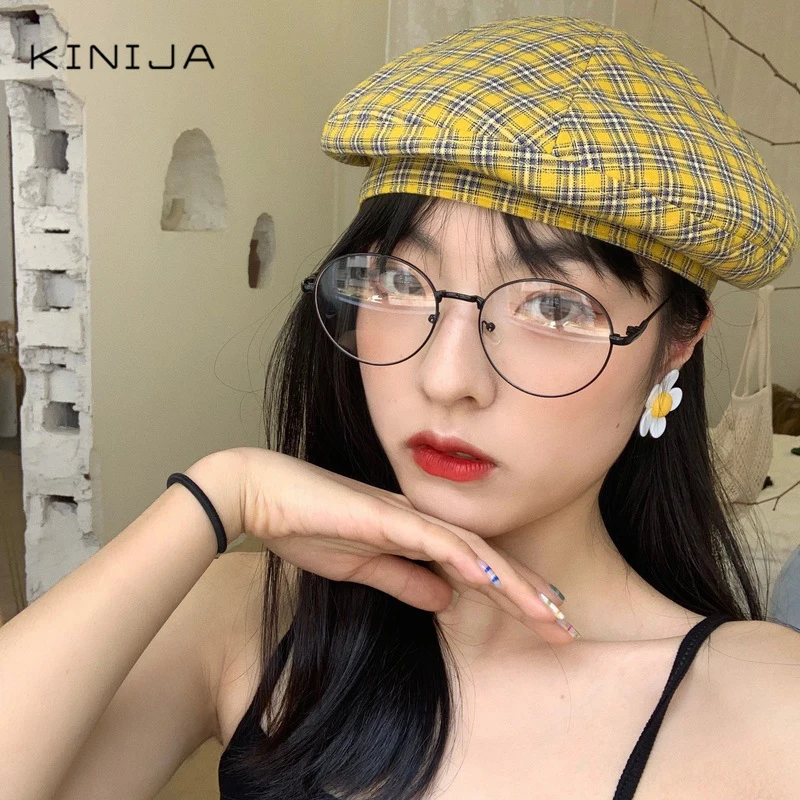 Осенняя Женская винтажная клетчатая шапка художника кепка газетчика плоская