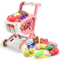 children play house toys model supermarket trolley cart fruit and vegetable slicer shopping cart toy