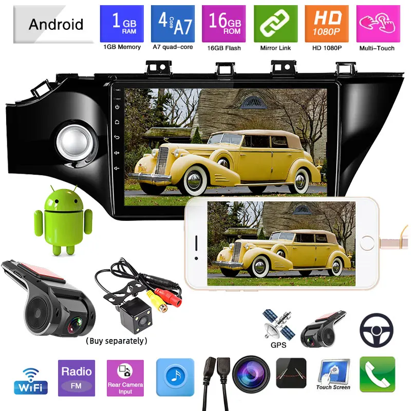 Автомагнитола 2 Din Mirrorlink Bluetooth 1G + 16G Android 9 1 сенсорный экран WiFi 4G 10 дюйма GPS-навигация