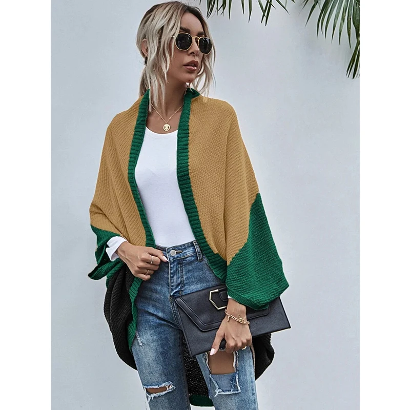 

Color Matching Knitted Cardigan Women'S Coat Long-Sleeved Popular Knittwear Sweaters Jumpers Jackets Free Shipping 2021