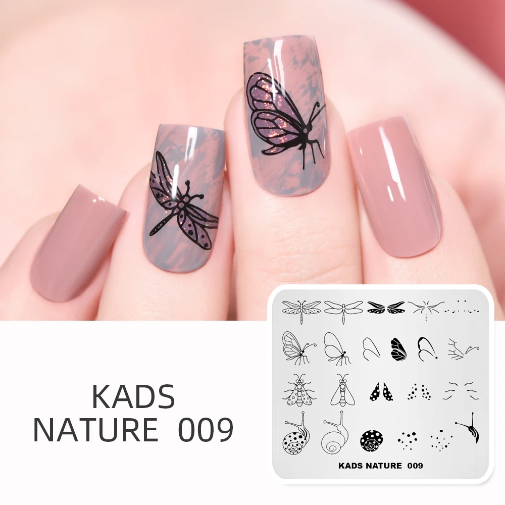 KADS Nature 009 штампованные пластины для ногтей Бабочка Стрекоза Улитка Дизайн
