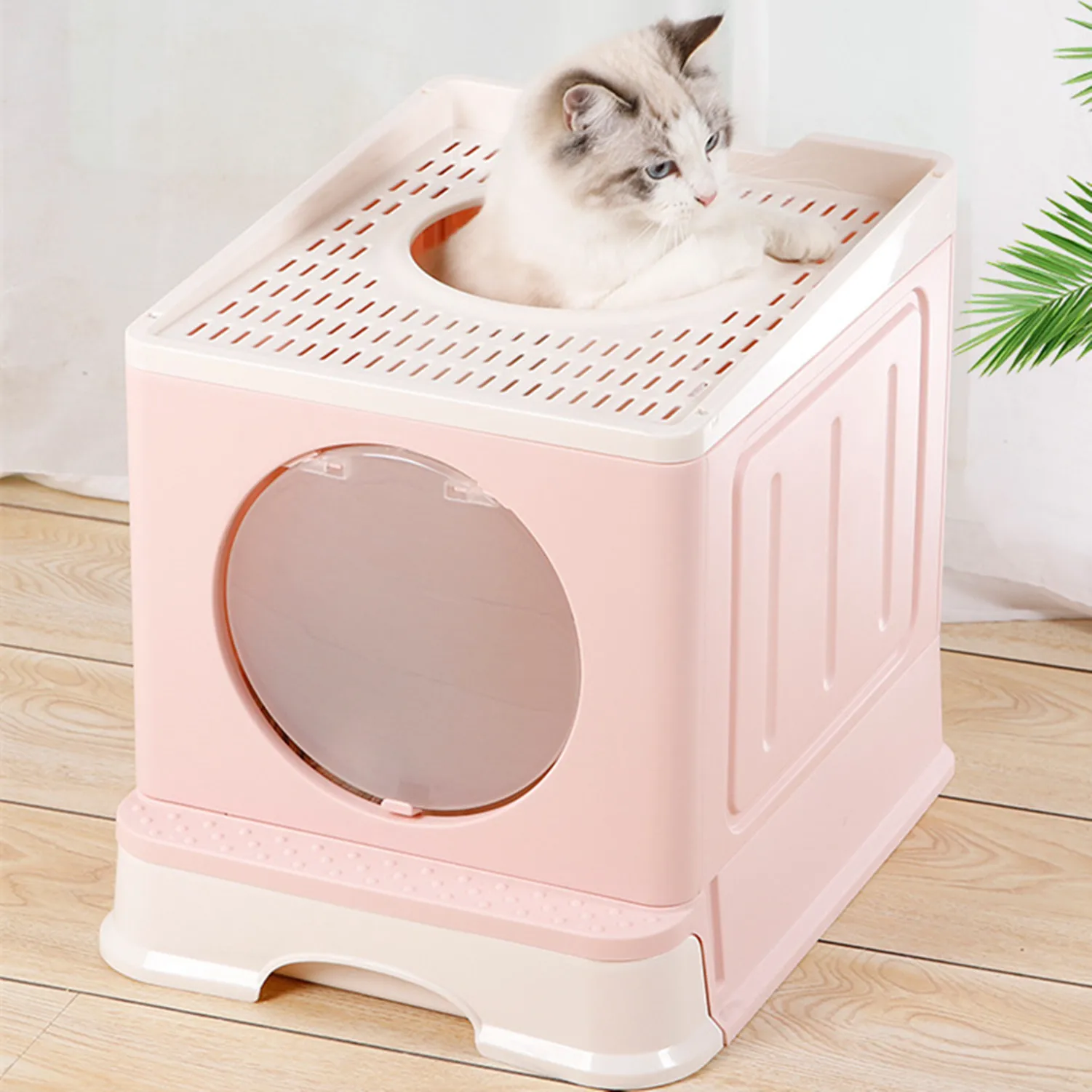 Cat Litter Box Lid Cats Toilet Splash-proof Fully Enclosed Pet Litter Box Cat Supplies with Ergonomic Large Litter Scoop