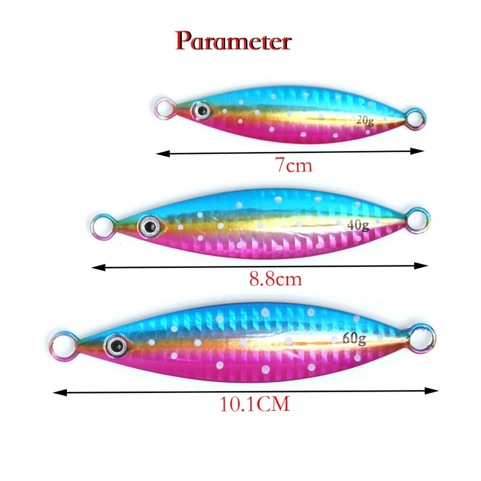 Metal Fishing Lure 4PCS Lead Jig 20g 40g 60g 3D Eyes Spoon Hard Artificial Bait Laser 4 Colors Wobbler Accessories | Спорт и