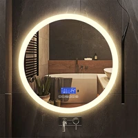 round led smart bathroom mirror with body induction anti fog bluetooth three color light function bath makeup vanity mirror