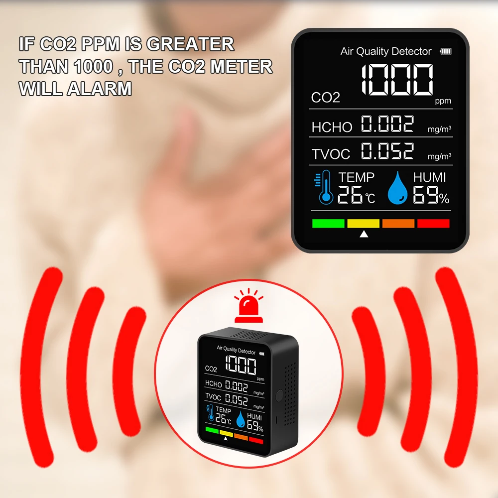 Carbon Dioxide Detector CO2 Smart Digital Meter Indoor Temperature Humidity Sensor Tester Air Quality Monitor TVOC HCHO Analyzer |