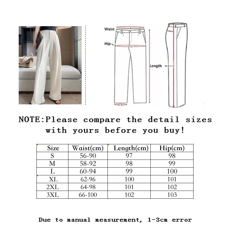 

Vangull Vertical Stripe Straight Loose Pants Women Elastic High Waist Casual Spring Autumn New Elegant Long Pants Women Trousers