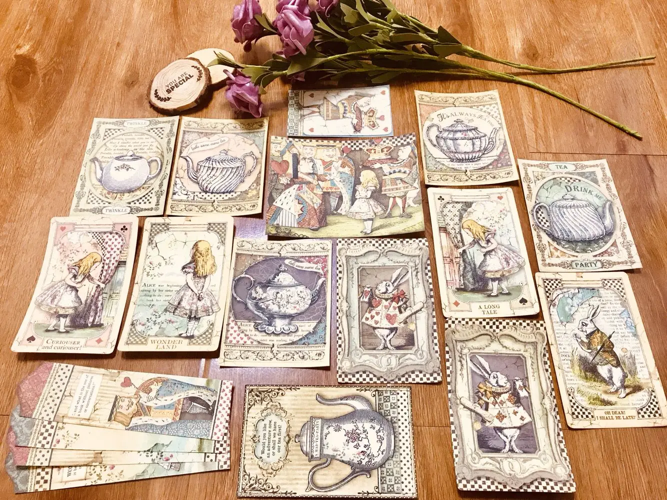 55 шт., вечерние винтажные этикетки для чая Alice, нотки, чайные горшки, кролики, ретро-рамки, старые покерные материалы, поделки, лог-открытки