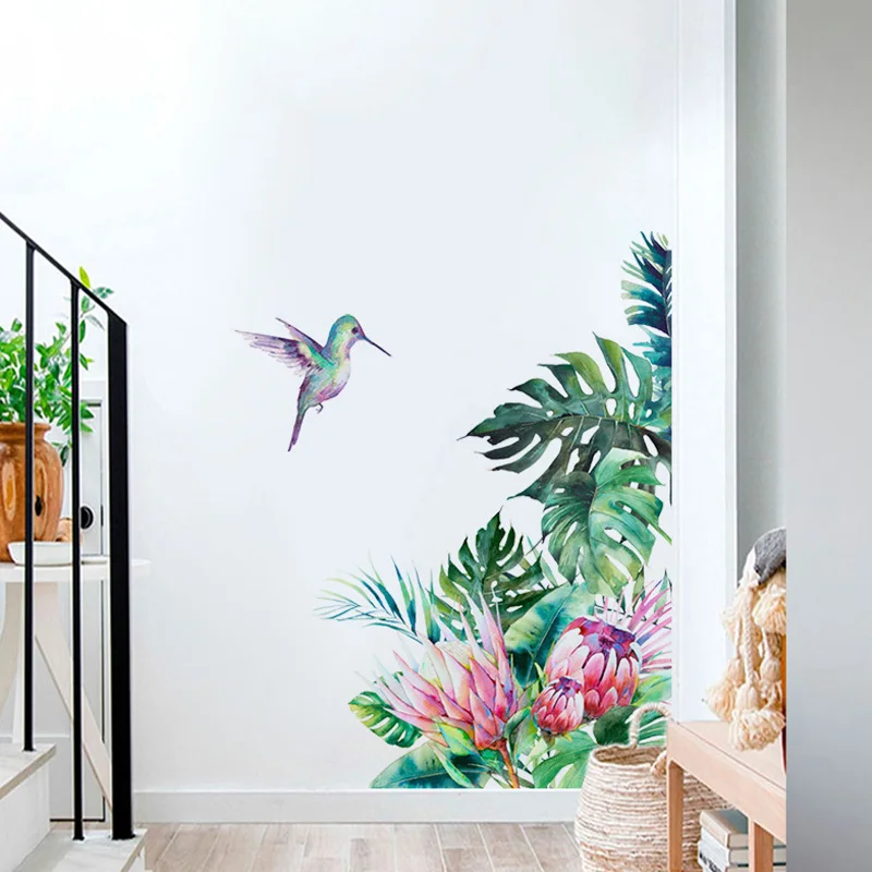 

Removable Tropical Leaves Flowers Bird Wall Stickers Bedroom Living Room Decoration Mural Decals Wall Paper Home Decor