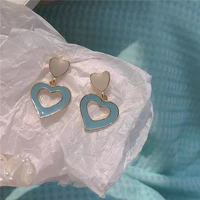 u magical contrast color grey blue love heart dangle earrings for women hollow out enamel metallic earrings jewelry pendientes