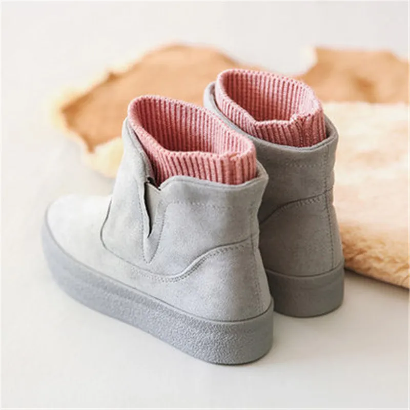 Winter Warm Shoes Women Outdoor Skiing Riding Fashion Flock Flat Platform Ankle Boots Outdoor Walking Sneakers Botas Mujer Black