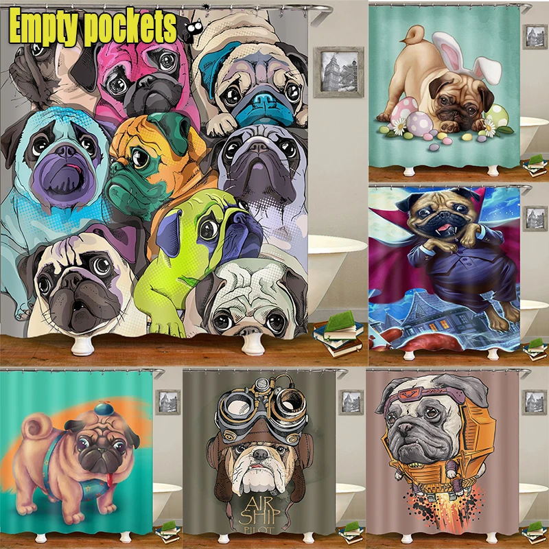 Cute Animal Pug Dog Shower Curtain for Creative Personality Shower Curtain for Bathroom Decor Gift for Kids and PUG Dog Lover