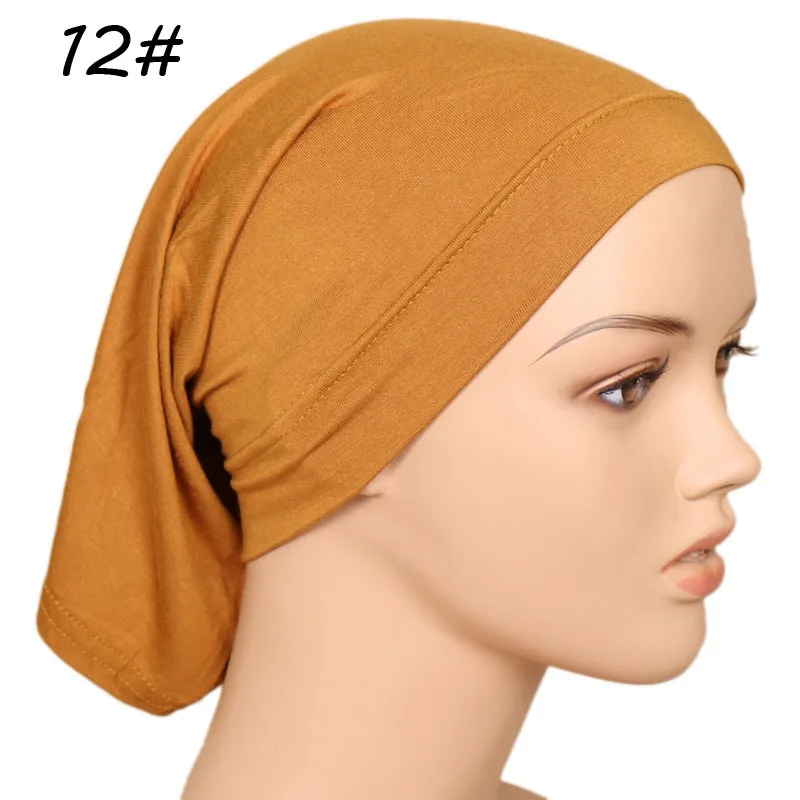 Под шарфом хиджаб шапка труба кость химиотерапия шляпа хлопок головной убор Внутренняя крышка s Женщины мусульманские внутренние хиджабы Кепка тюрбан mujer - Цвет: 12