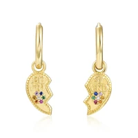 925 silver ear buckle heart best friend hoop earrings for women colorful crystal pendant earrings birthday gift for friends