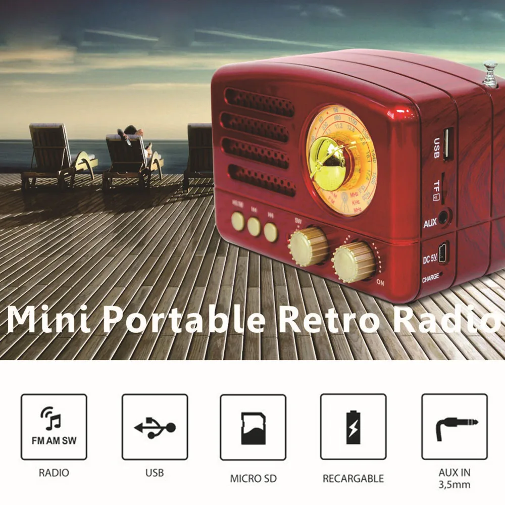 

Bluetooth Portable Radio Portable BT Speaker Retro Radio Vintage Radio Support FM USB Small M-160BT