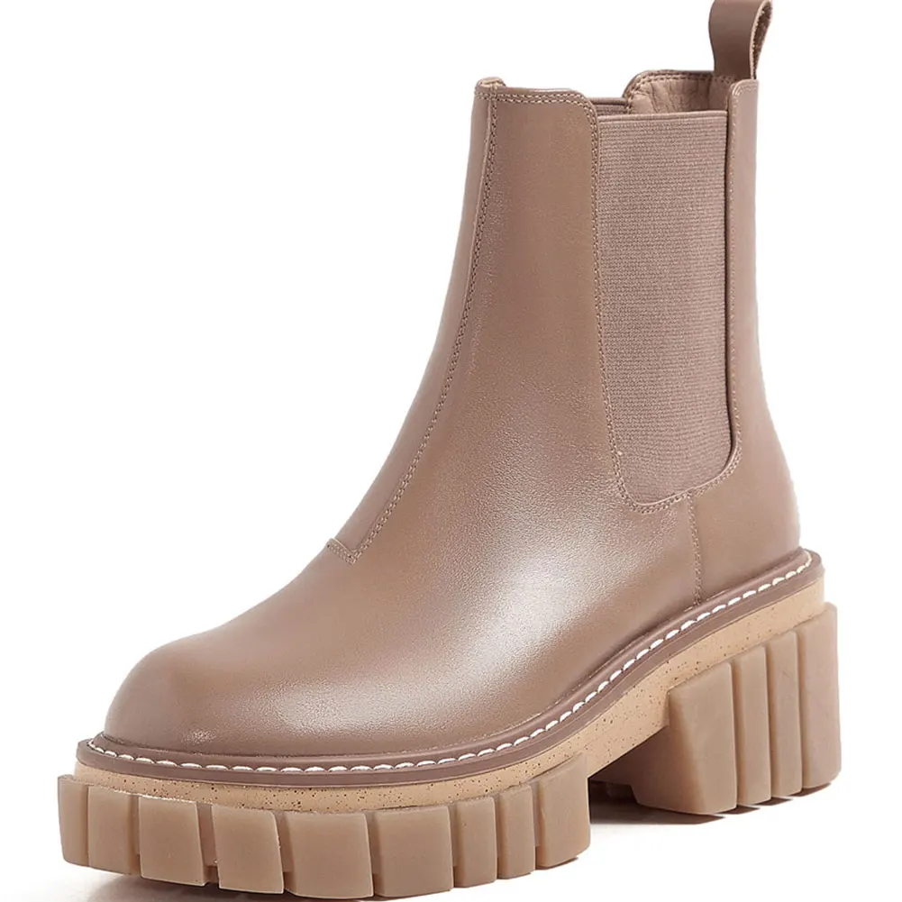 

Женские ботинки челси на платформе GIGIFOX, брендовые ботинки из натуральной воловьей кожи на высоком квадратном каблуке, удобная Роскошная об...