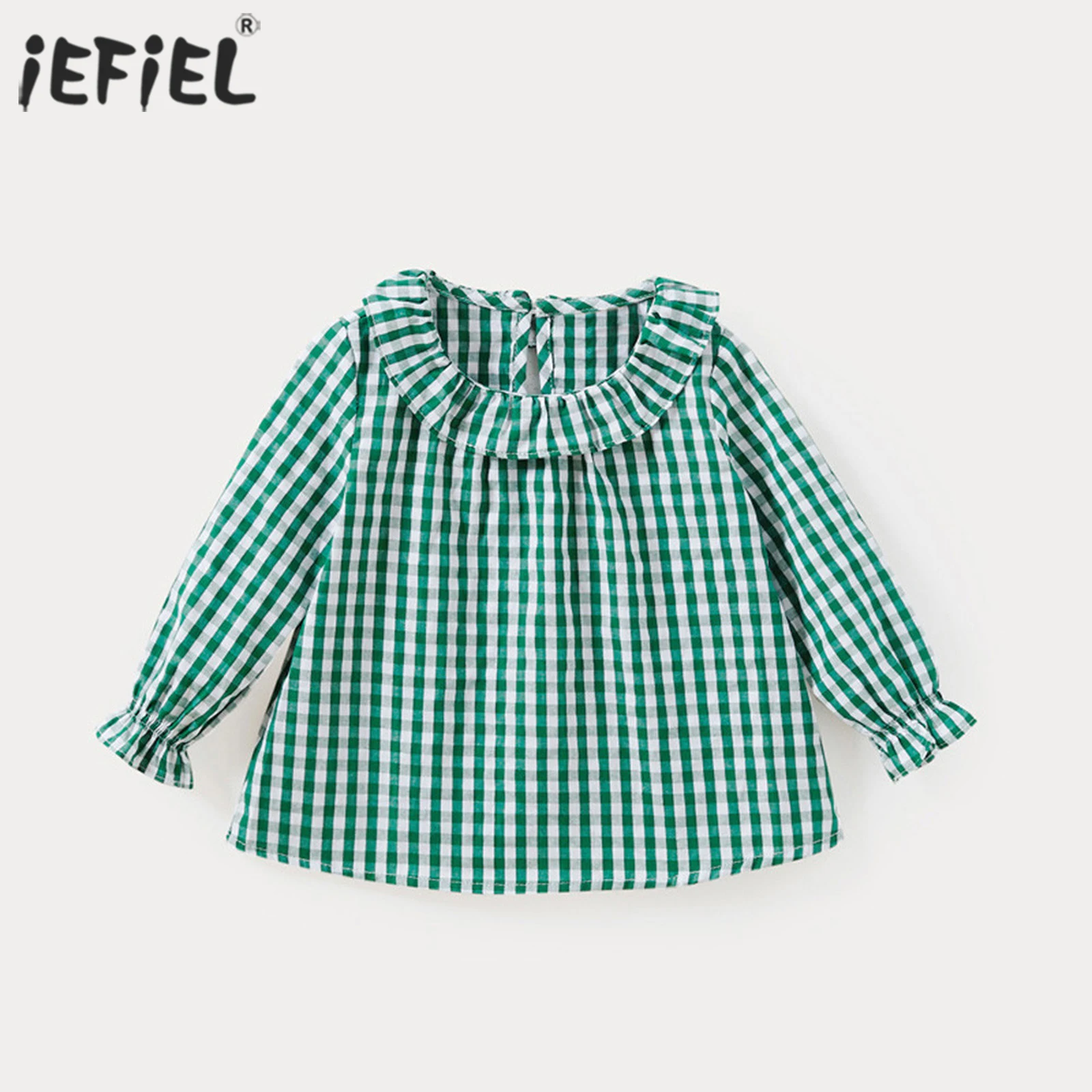 

Детский комплект из клетчатой футболки для девочек от двух до пяти лет Детская воротником и кружевом в виде цветов с расклешенными рукавами...