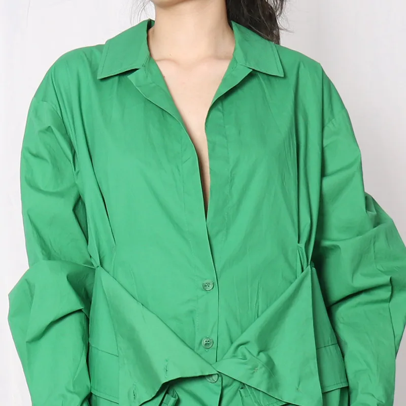 

2020 new turn-down collar full sleeves single breast printed waist seal shirt dress fake two pieces spring and summer