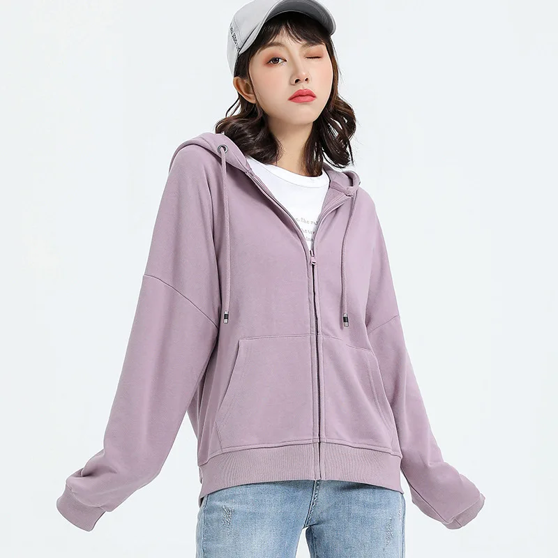 

Solid Color 2020 Spring Autumn Pink Hoodedies Sweatshirt's Women's Zipper Hoodie Fashion Campus Casual Jacket Baseball Uniform