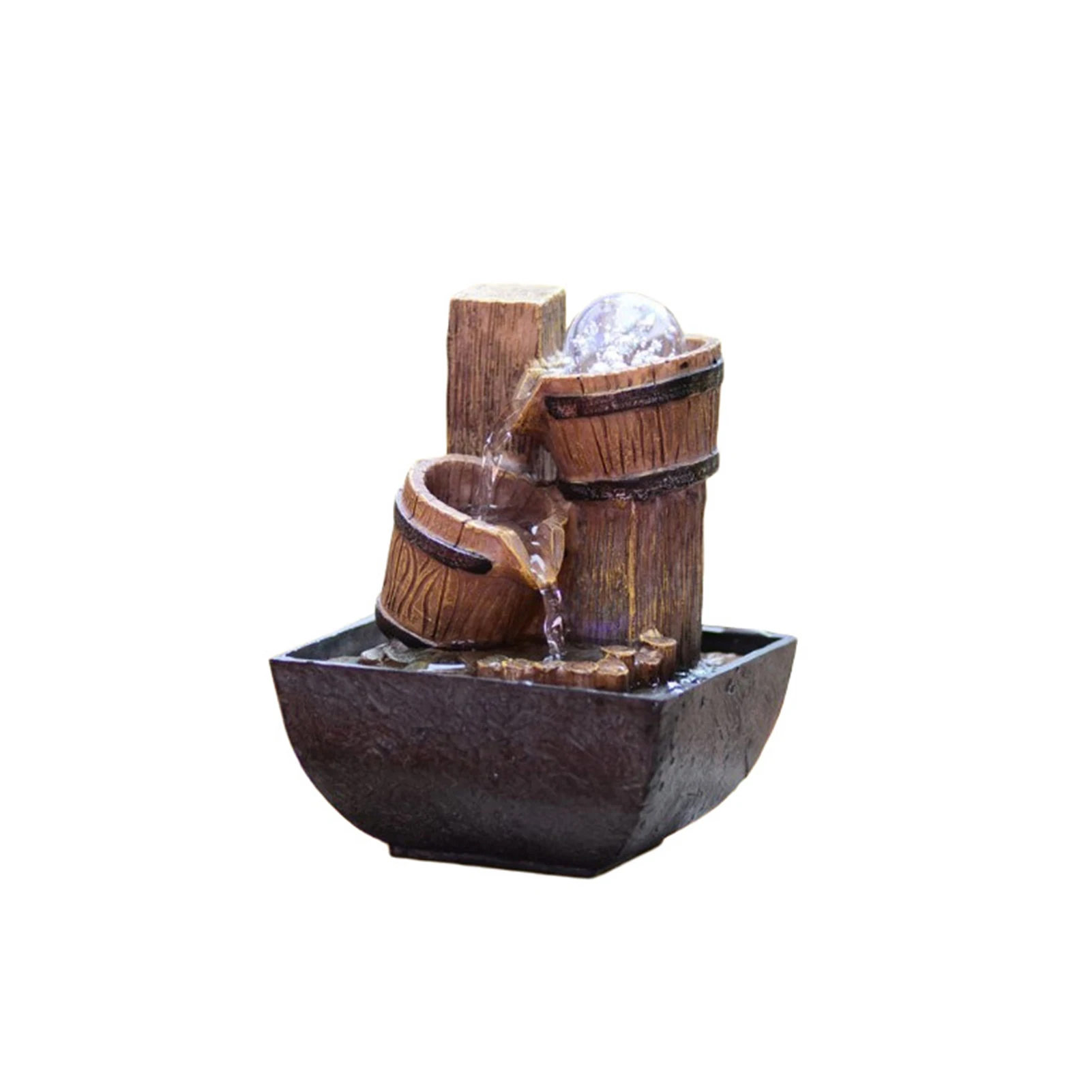 

Indoor With LED Light Tabletop Fountain Bedroom Gift Bucket Shape Resin Home Decor Ornament Office Mini Waterfall Meditation