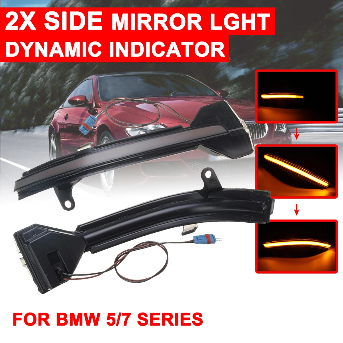 

1 Pair Rearview Mirror Signal Lamp Highlight LED Car Dynamic Turn Light Yellow for BMW 5 Series F10 F11 F07 F18 7 Series F01-03