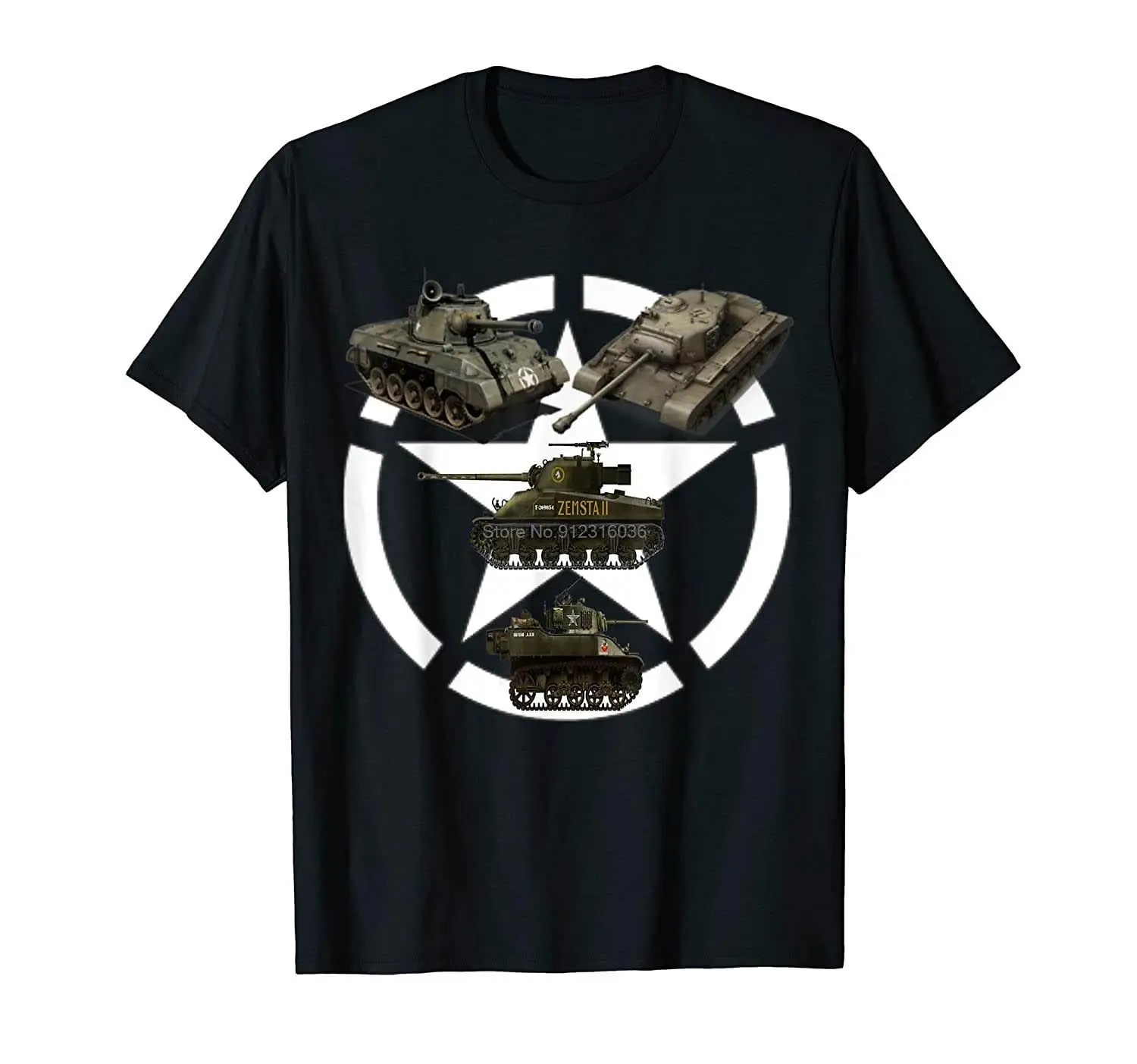 WW2 US Tanks M26 Pershing M18 Hellcat M5 Stuart M4 Sherman T-Shirt Men Cotton Tshirt Hip Hop Tees Tops Harajuku Streetwear