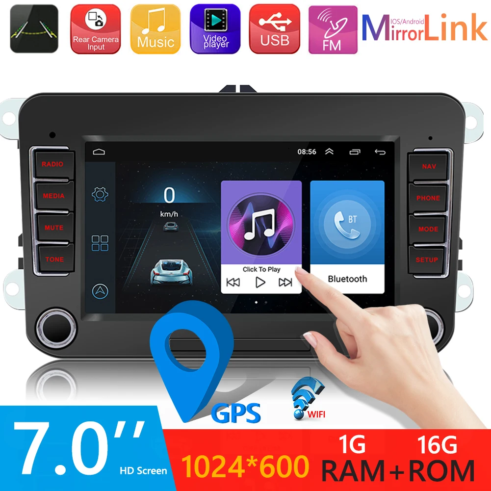 For VW Android 10.1 Car Radio 7inch HD Screen Quad Core 1GB+16GB Multimedia Video Player GPS Navigation WiFi Auto Stereo | Автомобили и