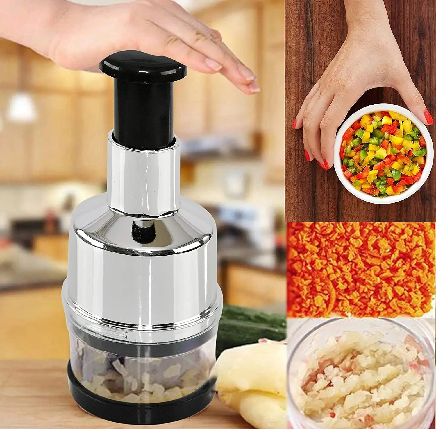 

1pc Food Chopper Vegetable Chopper And Slicer Dicer Manual Mini Hand Chopper Onion Garlic Mincer With Cover Kitchen Accessories