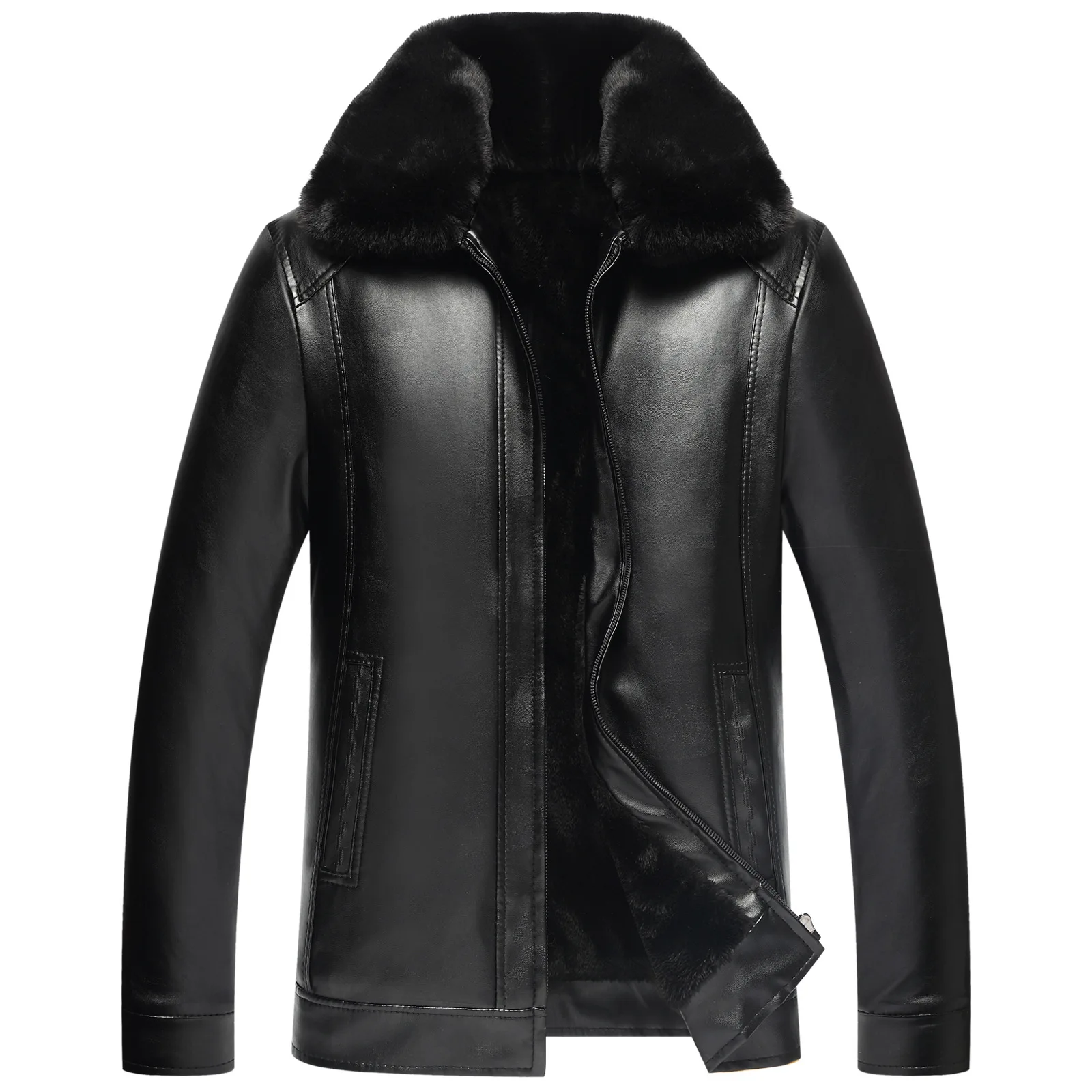 Зимние мужские свободные весенне осенние Черная курточка искусственный меховой