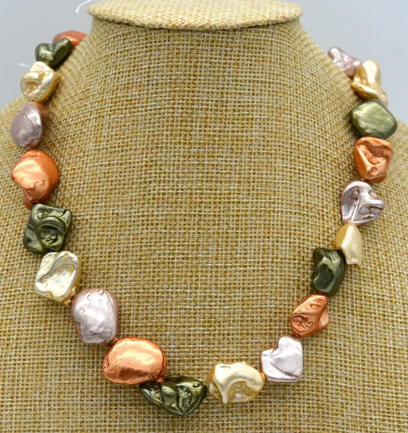 

HOO 14x18x10mm Multicolor Irregular South Sea Shell Pearl necklace AA18 inch AA