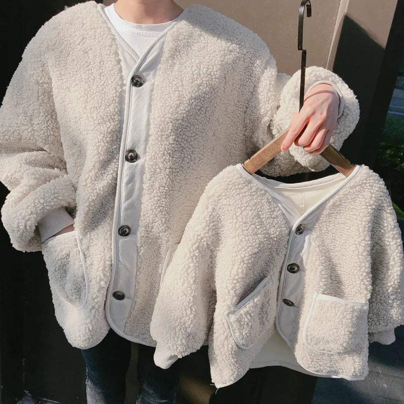 

Mother&baby Cashmere Coat Autumn Winter Cardigan Jackets Two Pockets Casual Home Clothes Princess Girls Fashion Family Outfits