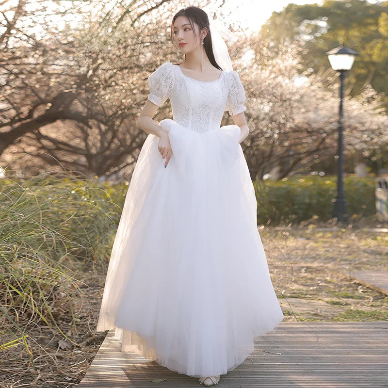 

Puff Sleeves Wedding Dresses Bridal Dresses Lace Wedding Gowns