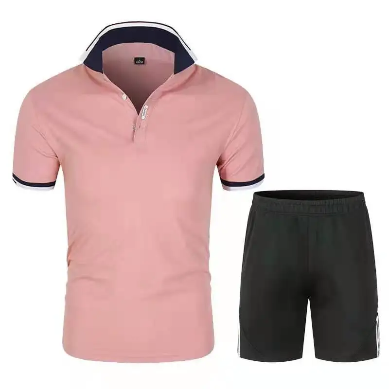 

Europe and the United States new spring and summer youth pure color sports leisure men POLO shirt short sleeve shorts suit 1
