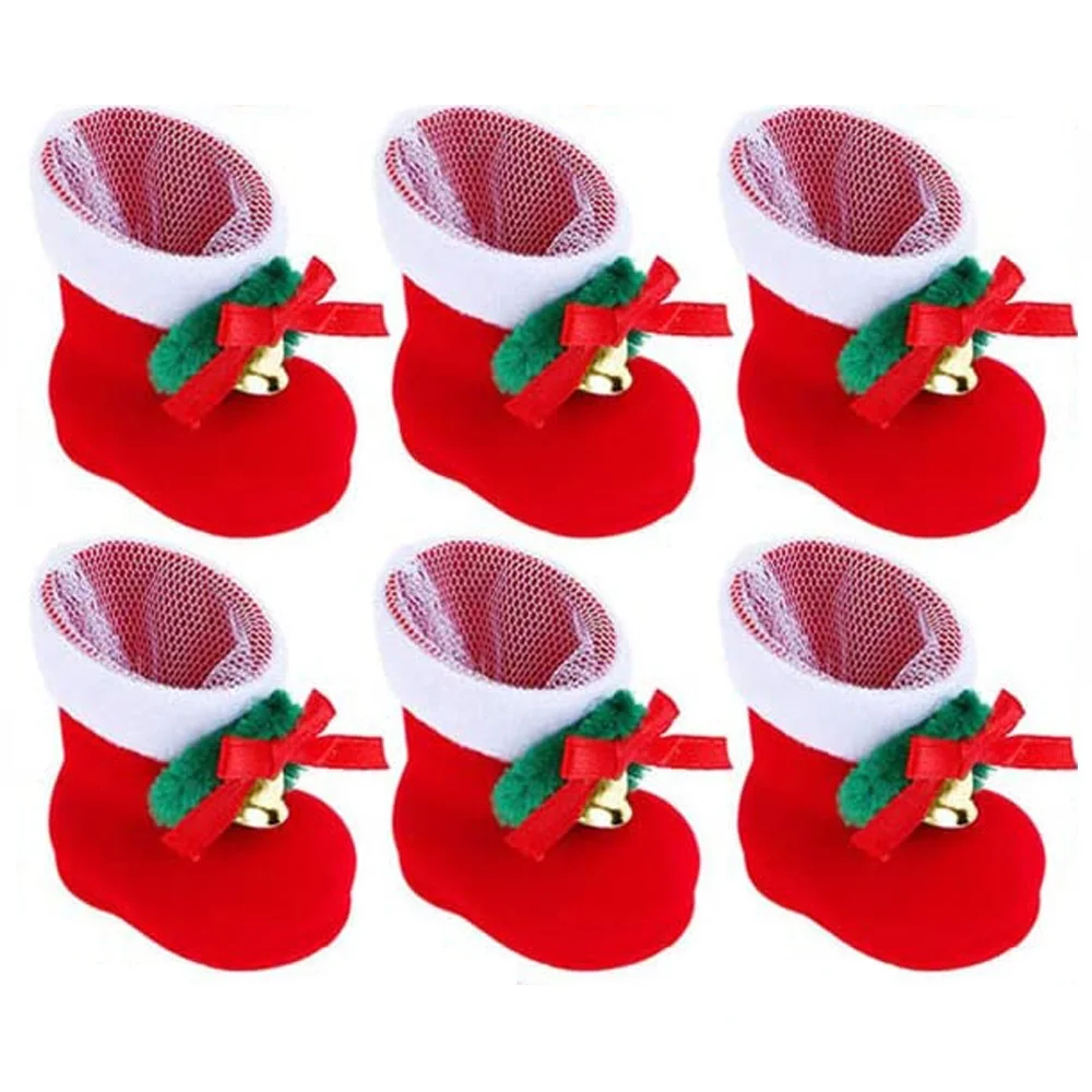 

6pcs Christmas Red Candy Boots Santa Shoes Sock Snacks Container Gift Bags Christmas Tree Hanging Ornaments Party Supplies