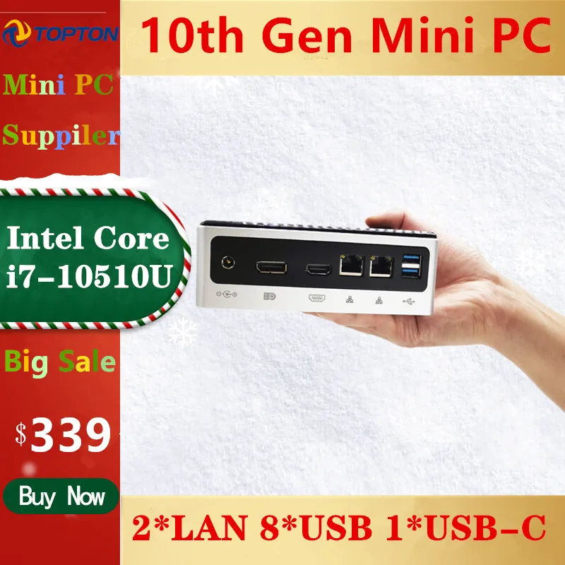 Новинка 2021 TOPTON мини ПК 10 го поколения компьютер Intel i7 10510U 2 * DDR4 M.2 SSD LAN 4K HTPC Windows Linux 8