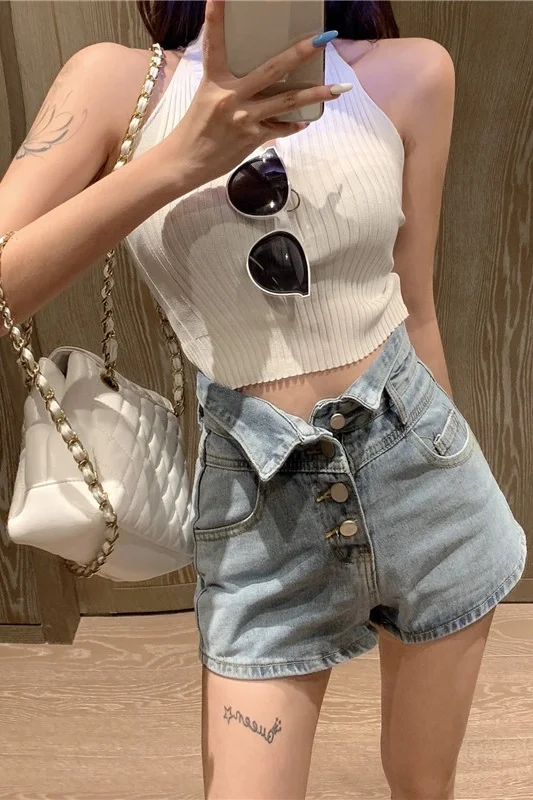 

High Waist Crimping Women Short Jeans Summer Fashion Sexy Ripped Denim Shorts New Casual Denim Shorts Streetwear 2021 New Jeans