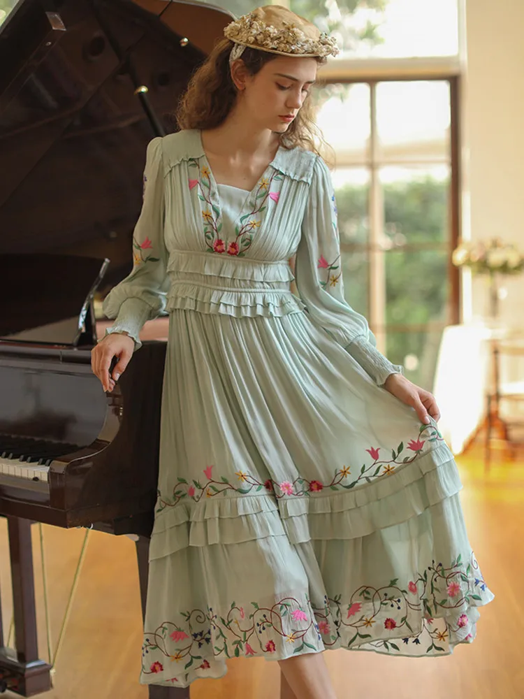 Женское винтажное платье макси с V-образным вырезом и оборками - купить по