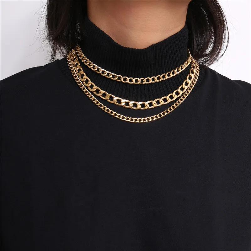 

Punk Metal Multi Layer Thick Chain Choker Necklace for Women Men Hip-hop Gothic Short Chain Night Club Jewelry Female Chocker