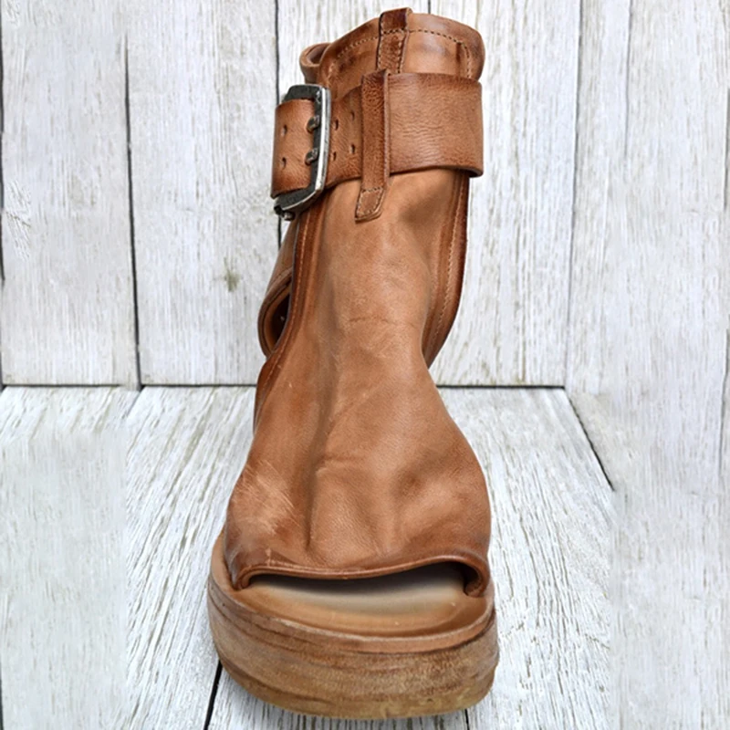 

Women Boots Women Casual Leather Retro Wedges Sandals Vintage Buckle Design Lady Shoes Spring Summer Supply Shoes For Women 2021
