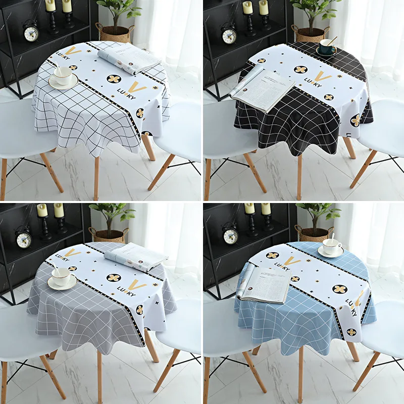 

Round PVC Tablecloth Waterproof Oil Proof Tablecloth Plaid Printing European Modern Table Cloth Tablecloths Dinning Table Cover