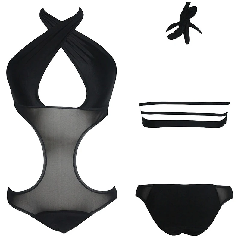 

Europe and the United States 2021 Hot-Selling Swimsuit Sexy Cross Black Mesh Tight-Fitting High-Quality