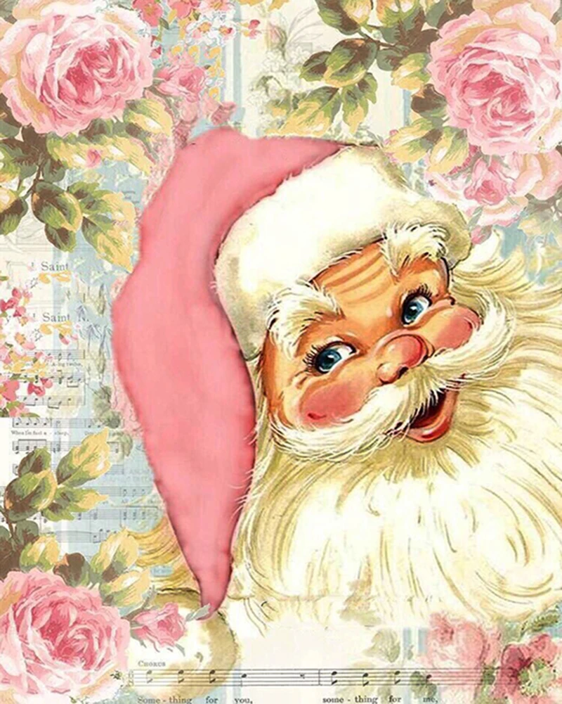 Новая Алмазная картина сделай сам в розовых шляпах с Сантой полностью