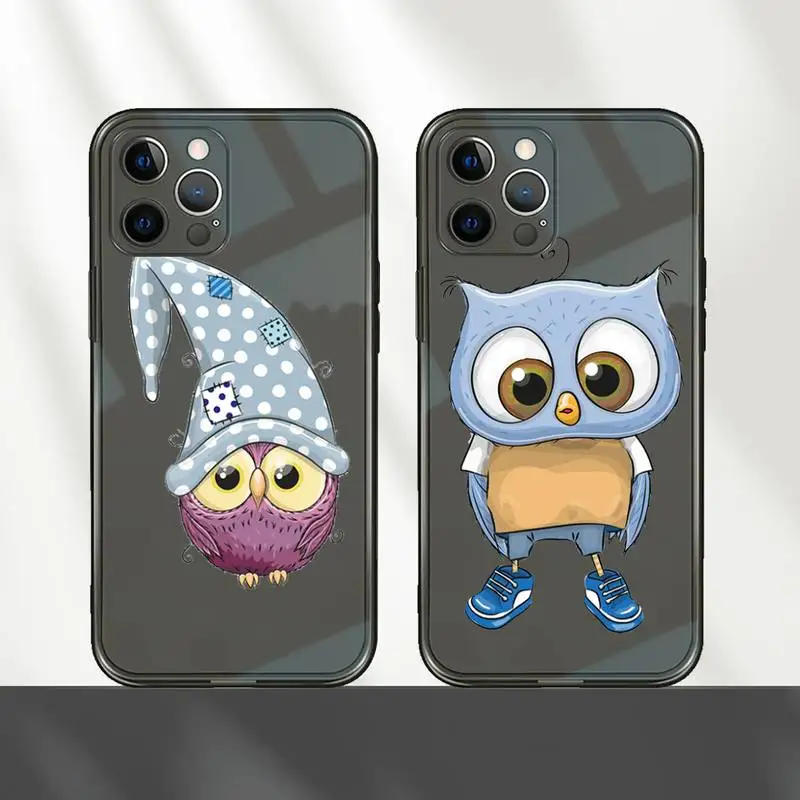

Cartoon Girl Gifts Cute Owl lovers Phone Case For iPhone 12 11 8 7 mini pro X XS XR MAX Plus Black Transparent Cover